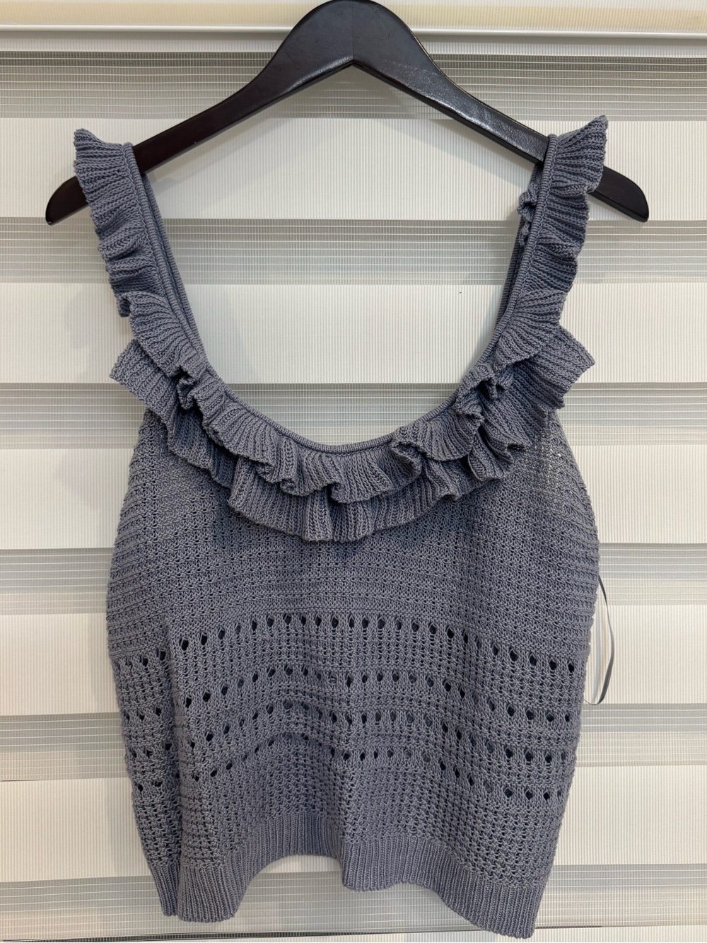 7 For All Mankind Ruffled Knit Tank Top - Dusty Blue
